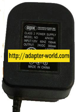 APX AP4191 AC ADAPTER 24VDC 300mA CLASS 2 POWER SUPPLY - Click Image to Close